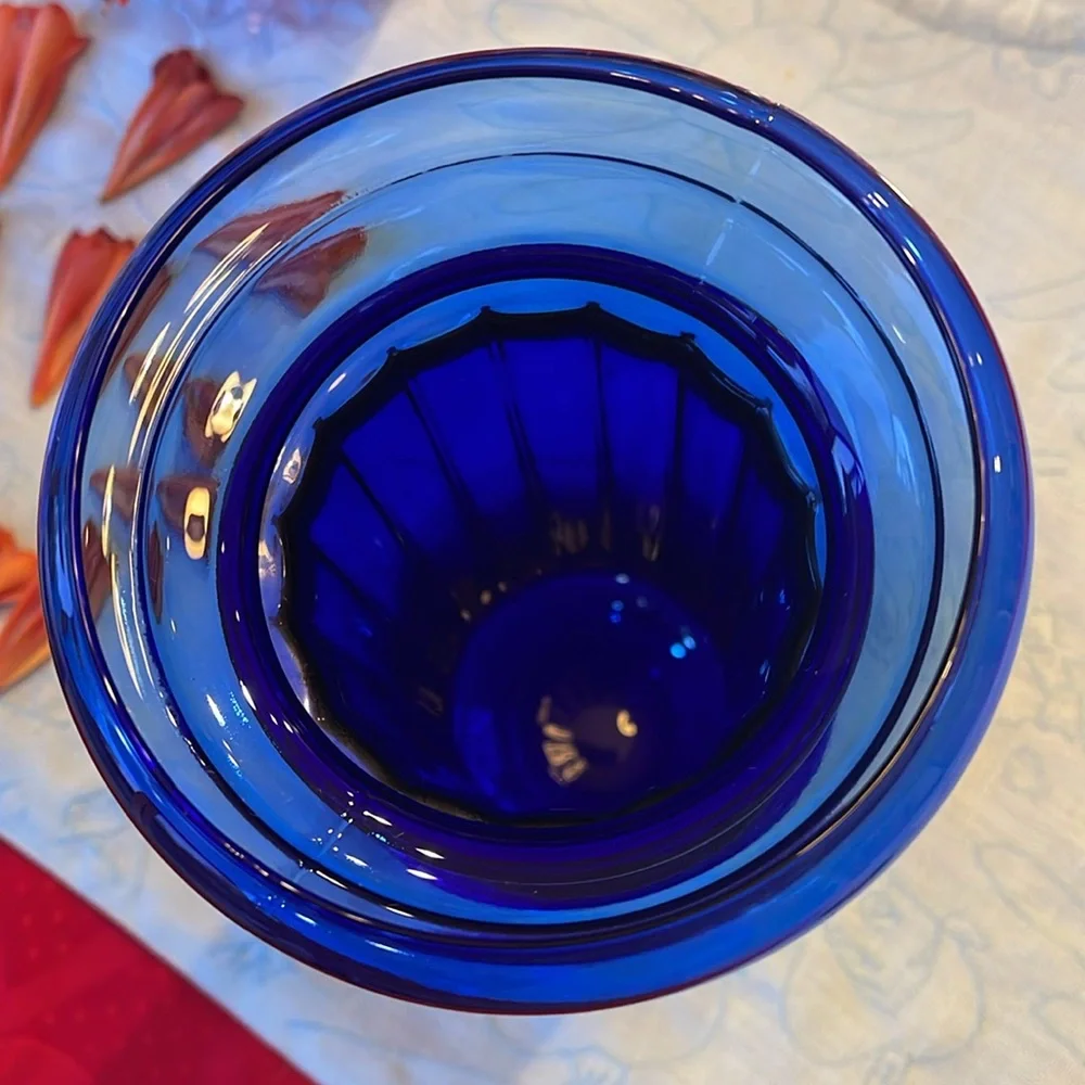 Vintage cobalt blue Pilgrim Art Glass column,1980s vase or decorative pedestal